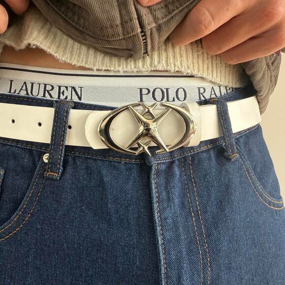 2000s White Silver Star Belt Adjustable Fits 26-34 Unisex Y2K Streetwear - Picture 2 of 8